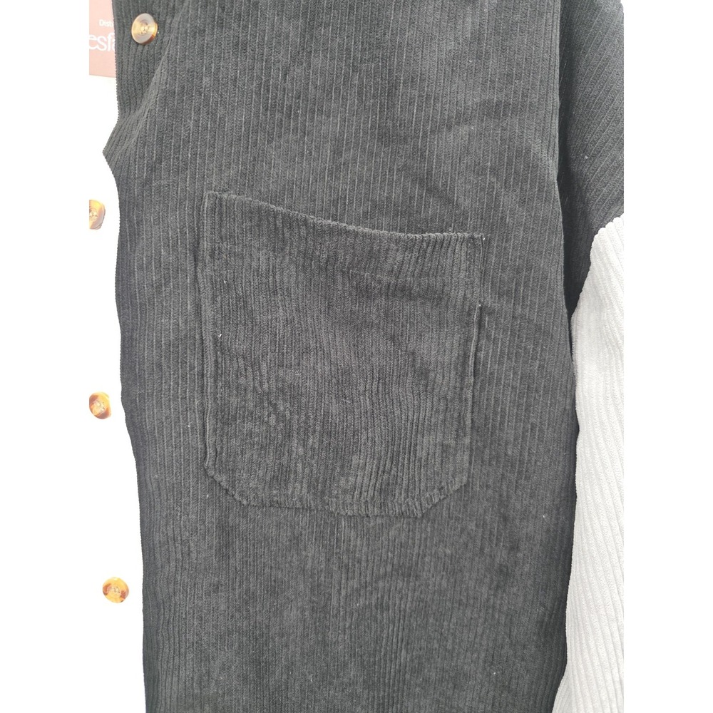 NWT Oversized Color Block Ribbed Button Front Shirt L Long Sleeve Black White - Picture 8 of 13